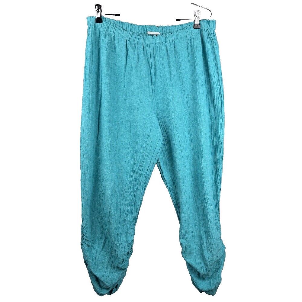 Oh My Gauze Essie Pants Sz 3 Aqua Blue Minimalist Lagenlook Ruched Boho Beach